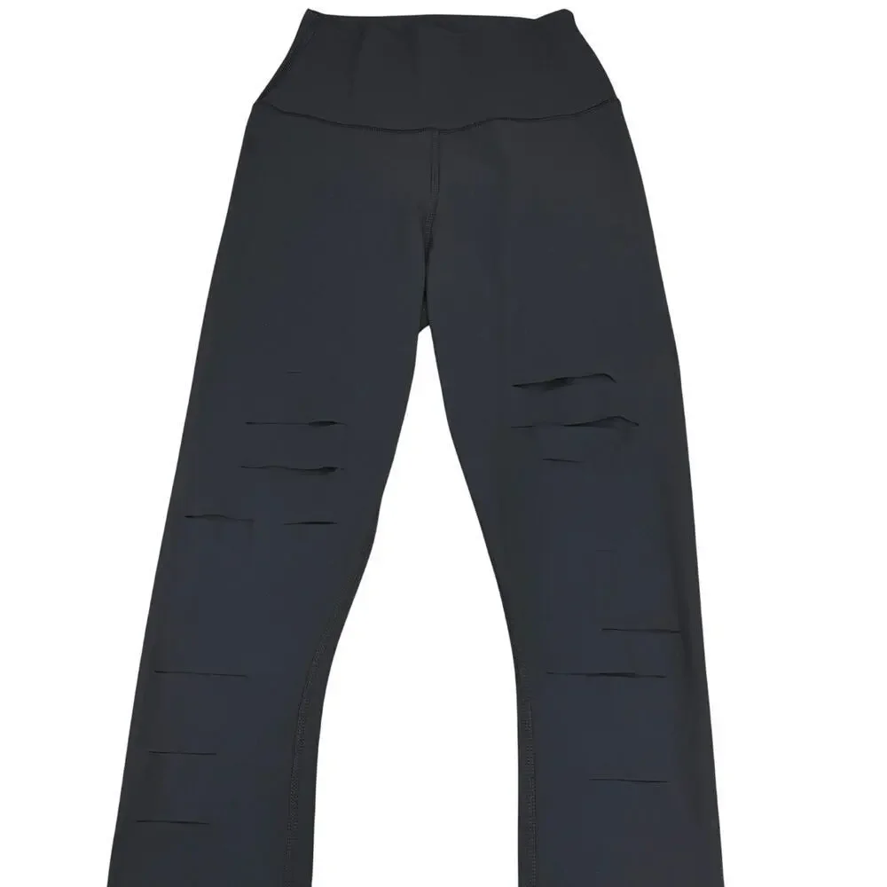ALO YOGA Warrior High-Waist Ripped Legging Sz XXS Black